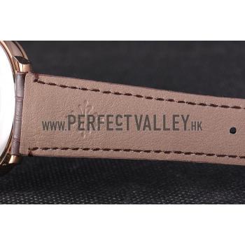 Patek Philippe Calatrava Roze Gold Ribbed Bezel Brown Leather Bracelet 801433