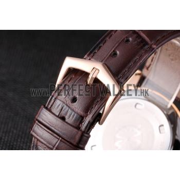 Patek Philippe Calatrava Roze Gold Ribbed Bezel Brown Leather Bracelet 801433