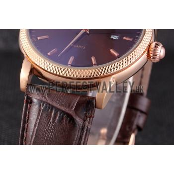 Patek Philippe Calatrava Roze Gold Ribbed Bezel Brown Leather Bracelet 801433