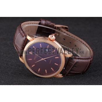 Patek Philippe Calatrava Roze Gold Ribbed Bezel Brown Leather Bracelet 801433