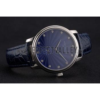 Cheap Patek Philippe Calatrava Blue Guilloche Dial Stainless Steel Case Blue Leather Strap