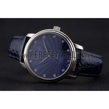 Cheap Patek Philippe Calatrava Blue Guilloche Dial Stainless Steel Case Blue Leather Strap