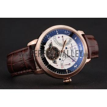 Cheap Patek Philippe  Tourbillon Power Reserve Black And White Dial Rose Gold Case Brown Leather Strap