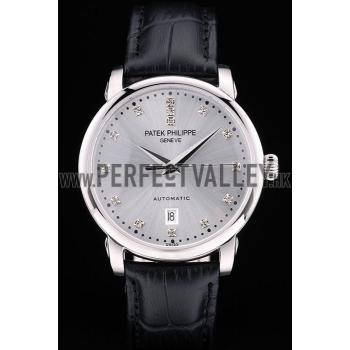 Patek Philippe Swiss Calatrava Polished Bezel Grey Dial Black Leather Strap 7659 Replica