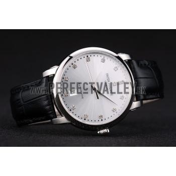 Patek Philippe Swiss Calatrava Polished Bezel Grey Dial Black Leather Strap 7659 Replica