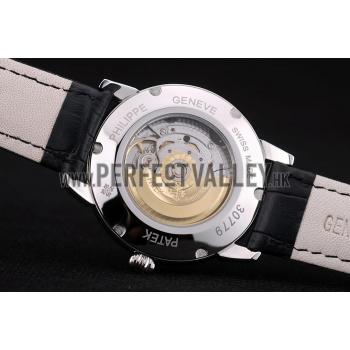 Patek Philippe Swiss Calatrava Polished Bezel Grey Dial Black Leather Strap 7659 Replica