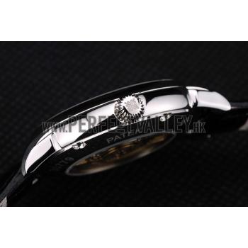 Patek Philippe Swiss Calatrava Polished Bezel Grey Dial Black Leather Strap 7659 Replica