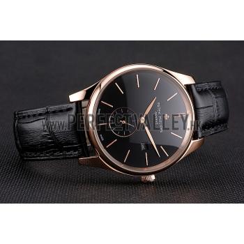 Patek Philippe Calatrava Date Black Dial Rose Gold Case Black Leather Strap