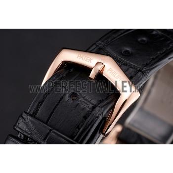 Patek Philippe Calatrava Date Black Dial Rose Gold Case Black Leather Strap