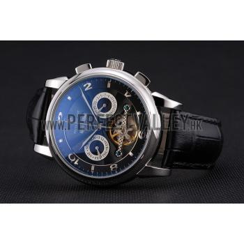 Replica Patek Philippe Perpetual Calendar Tourbillon Black Dial Stainless Steel Case Brown Leather Strap