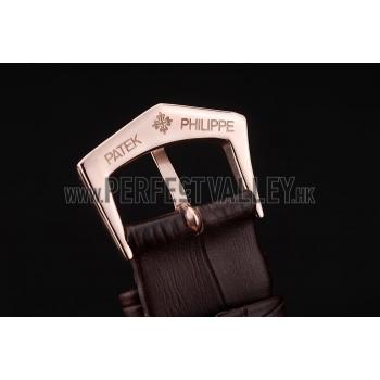 Patek Philippe Swiss Calatrava Ribbed Bezel White Dial Brown Leather Strap 7647