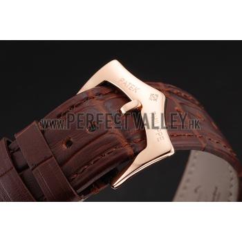 Patek Philippe Chronograph White Dial With Diamonds Rose Gold Case Brown Leather Strap Replica