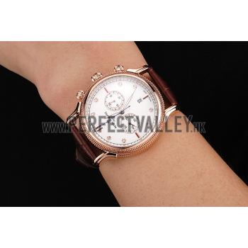 Patek Philippe Chronograph White Dial With Diamonds Rose Gold Case Brown Leather Strap Replica