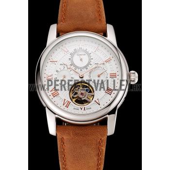 Patek Philippe Grand Complications Day Date Tourbillon White Dial Rose Gold Numerals Stainless Steel Case Brown Suede Leather Strap 1453818 EY