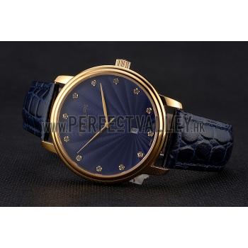 Replica Patek Philippe Calatrava Date Blue Guilloche Dial Gold Case Blue Leather Strap