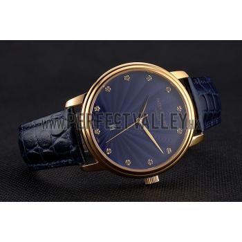 Replica Patek Philippe Calatrava Date Blue Guilloche Dial Gold Case Blue Leather Strap