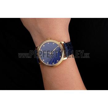 Replica Patek Philippe Calatrava Date Blue Guilloche Dial Gold Case Blue Leather Strap