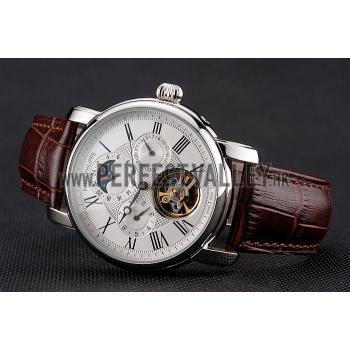 Patek Philippe Grand Complications Moonphase Perpetual Calendar Tourbillon White Dial Stainless Steel Case Brown Leather Strap