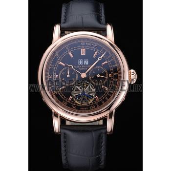 Patek Philippe Geneve Grand Complications Black Dial Tourbillon Rose Gold Bezel Black Band  622157