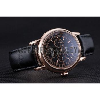 Patek Philippe Geneve Grand Complications Black Dial Tourbillon Rose Gold Bezel Black Band  622157