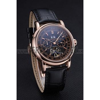 Patek Philippe Geneve Grand Complications Black Dial Tourbillon Rose Gold Bezel Black Band  622157