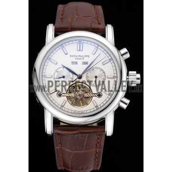 Patek Philippe Grand Complications Stainless Steel Case White Dial Brown Leather Bracelet 622260