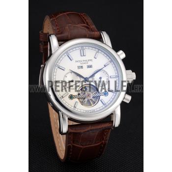 Patek Philippe Grand Complications Stainless Steel Case White Dial Brown Leather Bracelet 622260