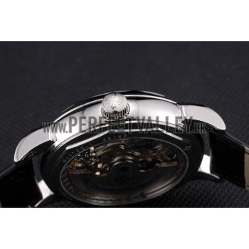 Patek Philippe Dual Time Moonphase Tourbillon Black Skeletonised Dial Stainless Steel Case Black Leather Strap