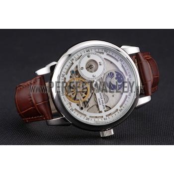 Patek Philippe Dual Time Moonphase Tourbillon White Skeletonised Dial Stainless Steel Case Brown Leather Strap