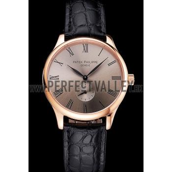 Patek Philippe Calatrava Gray Dial Rose Gold Case Black Leather Strap