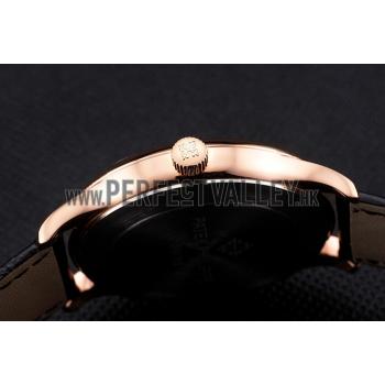 Patek Philippe Calatrava Gray Dial Rose Gold Case Black Leather Strap