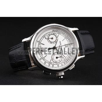 Replica Swiss Patek Philippe 5170J Chronograph White Dial Stainless Steel Case Black Leather Strap