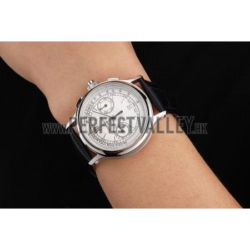 Replica Swiss Patek Philippe 5170J Chronograph White Dial Stainless Steel Case Black Leather Strap