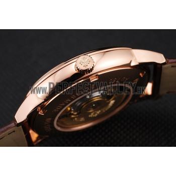 Cheap Swiss Patek Philippe Multi-Scale Chronograph Black Dial Rose Gold Case Brown Leather Strap