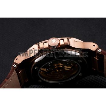 Patek Philippe Nautilus Gray Dial Rose Gold Case Brown Leather Strap