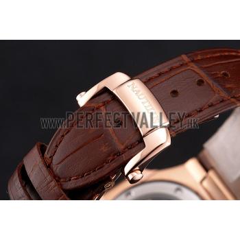 Patek Philippe Nautilus Gray Dial Rose Gold Case Brown Leather Strap