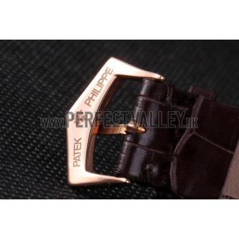 Patek Philippe Calatrava Roze Gold Polished Bezel Brown Leather Bracelet 801430