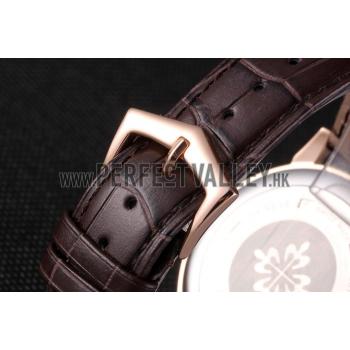 Patek Philippe Calatrava Roze Gold Polished Bezel Brown Leather Bracelet 801430