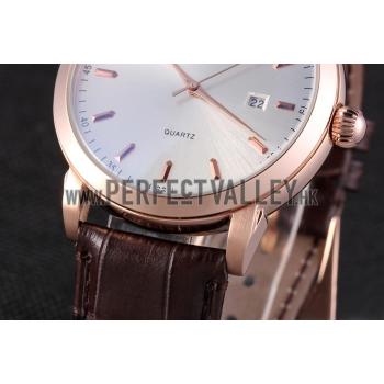 Patek Philippe Calatrava Roze Gold Polished Bezel Brown Leather Bracelet 801430