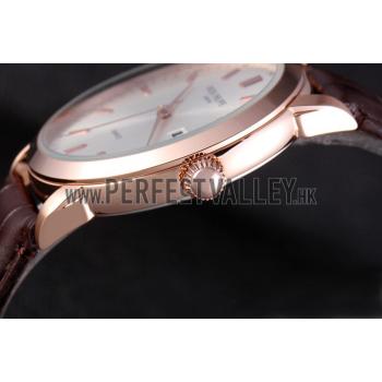 Patek Philippe Calatrava Roze Gold Polished Bezel Brown Leather Bracelet 801430