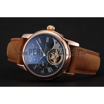 Patek Philippe Grand Complications GMT Moonphase Tourbillon Black Dial Rose Gold Case Brown Suede Leather Strap 1453821