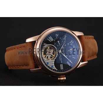 Patek Philippe Grand Complications GMT Moonphase Tourbillon Black Dial Rose Gold Case Brown Suede Leather Strap 1453821