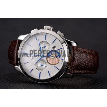 Patek Philippe Chronograph White Dial Blue Hands Stainless Steel Case Brown Leather Strap