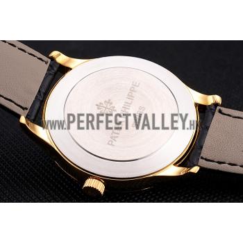 Patek Philippe Calatrava Gold Dial Gold Case Black Leather Strap