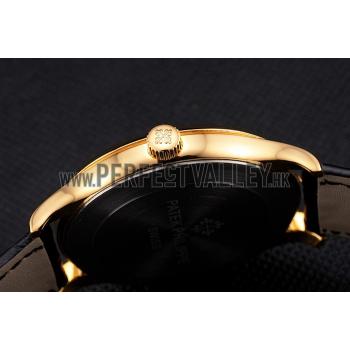 Patek Philippe Calatrava Gold Dial Gold Case Black Leather Strap