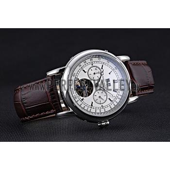 Patek Philippe Geneve Grand Complications White Dial Tourbillon Stainless Steel Bezel Brown Band  622154