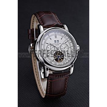 Patek Philippe Geneve Grand Complications White Dial Tourbillon Stainless Steel Bezel Brown Band  622154