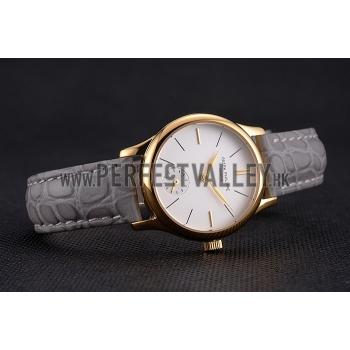 Patek Philippe Calatrava White Dial Gold Case Gray Leather Strap HM03928