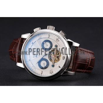 Patek Philippe Perpetual Calendar Tourbillon White Dial Stainless Steel Case Brown Leather Strap