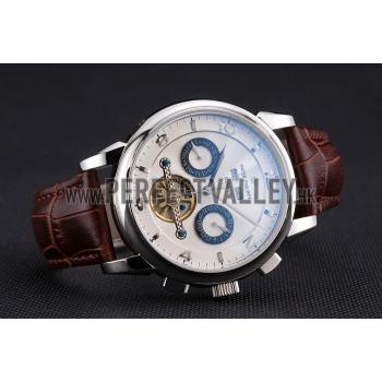 Patek Philippe Perpetual Calendar Tourbillon White Dial Stainless Steel Case Brown Leather Strap